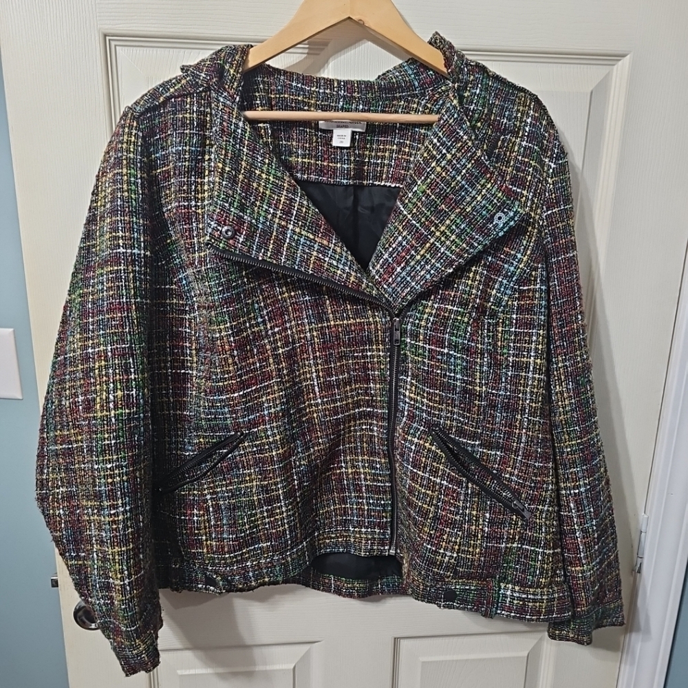Coldwater‎ Creek Jacket Womens 20 Multicolor Boucle Moto Asymmetric Zip EUC
